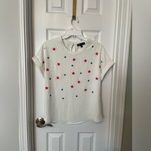 Volume One White Blouse with Patriotic Red and Blue Stars